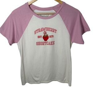 Strawberry Shortcake Women’s Raglan Tee Pink & Cream Graphic T-Shirt L
